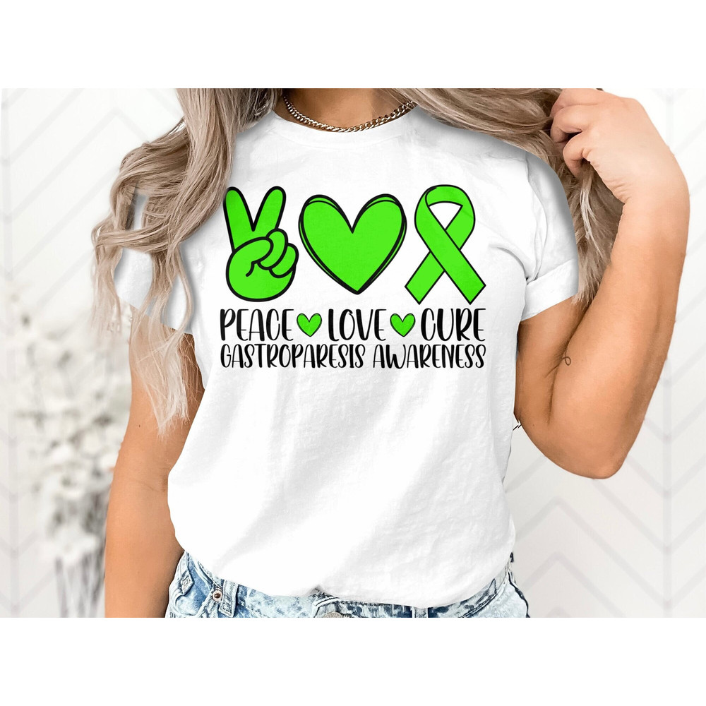 Gastroparesis Awareness Svg Png, Peace Love Cure Svg, Green Ribbon Svg, Gastroparesis Support Cricut Sublimation Design.jpg