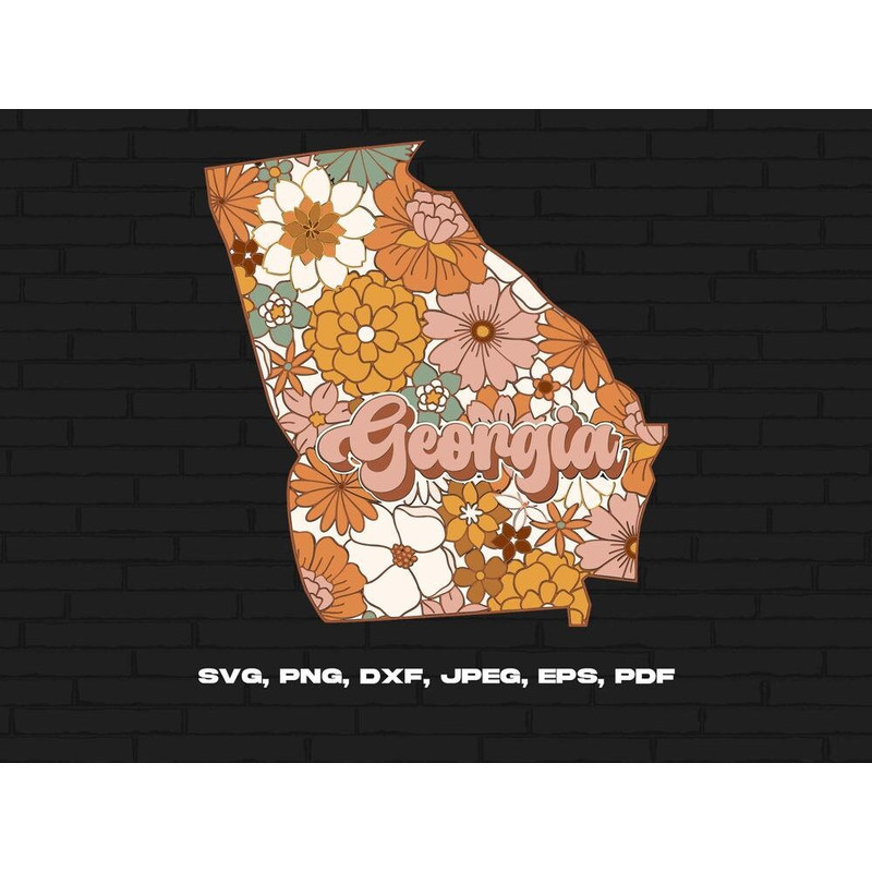 Georgia State Svg Png, Georgia Map Svg, Retro Georgia Flower Svg Cricut Cut File Silhouette Sublimation Design.jpg