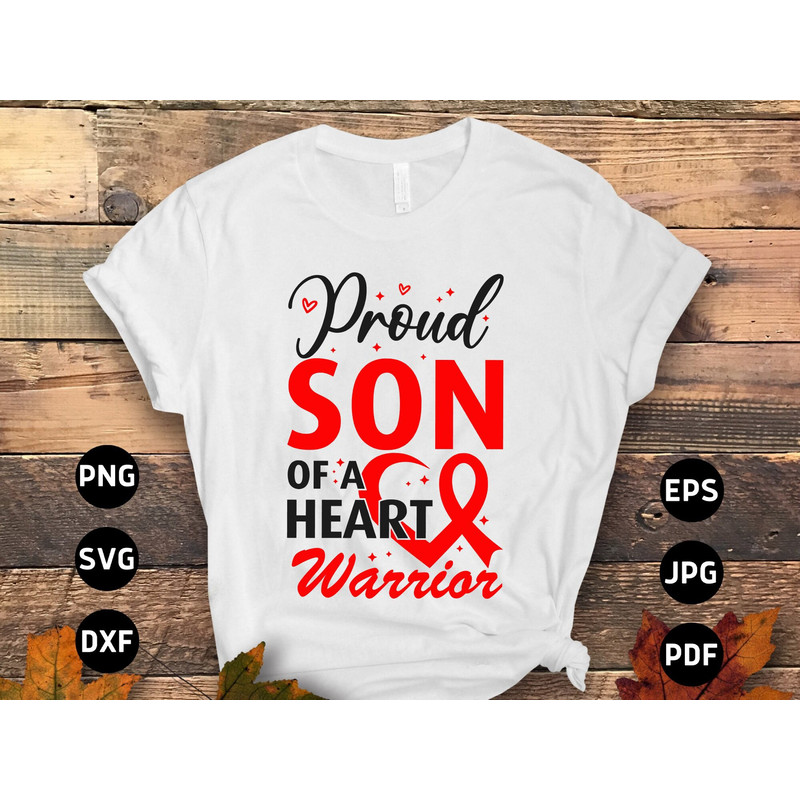 Heart Disease Awareness Svg Png, Proud Son of a Heart Warrior Svg, Red Ribbon Svg Cricut Sublimation Design.jpg