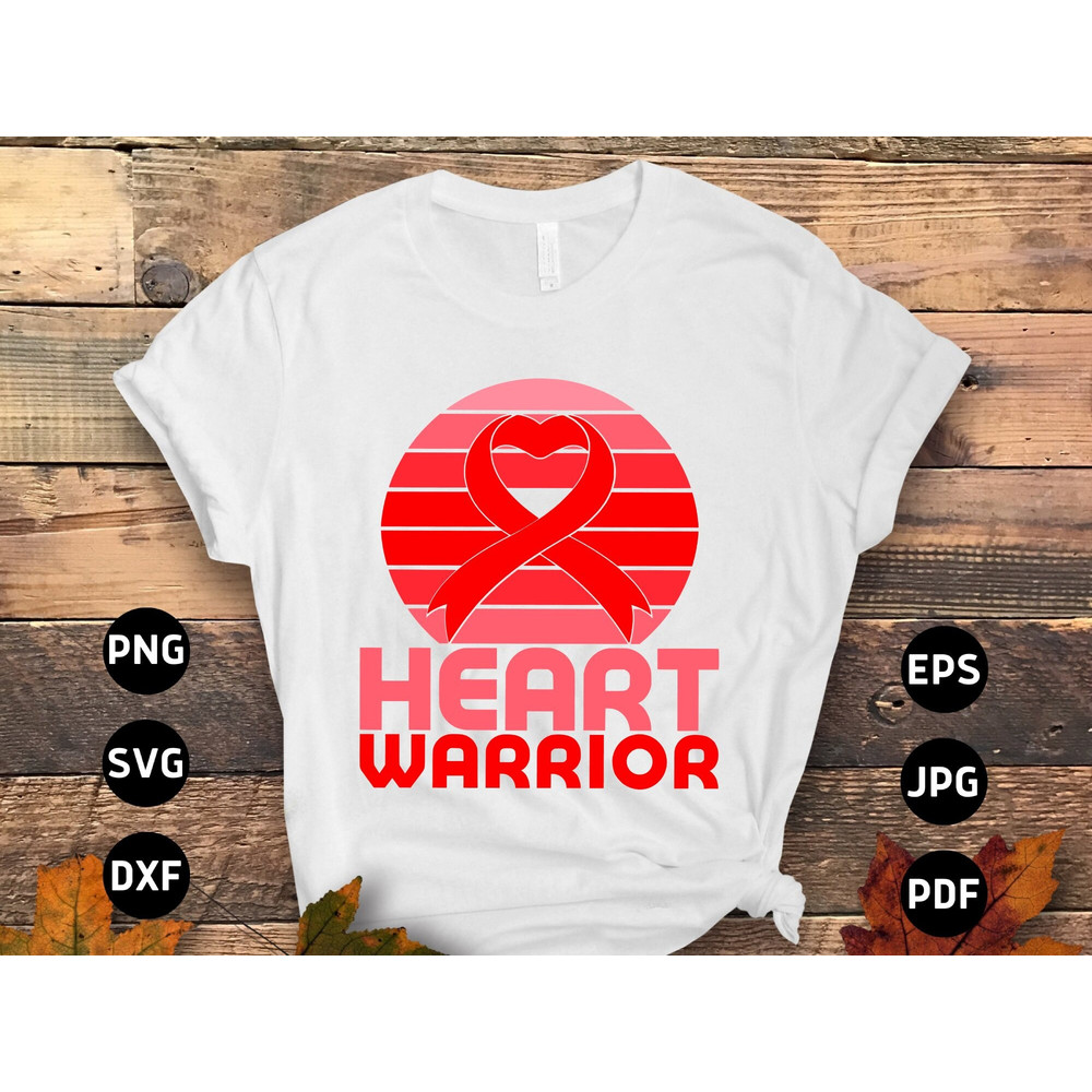 Heart Disease Awareness Svg Png, Retro Heart Warrior Svg, Red Ribbon Svg Cricut Sublimation Design.jpg
