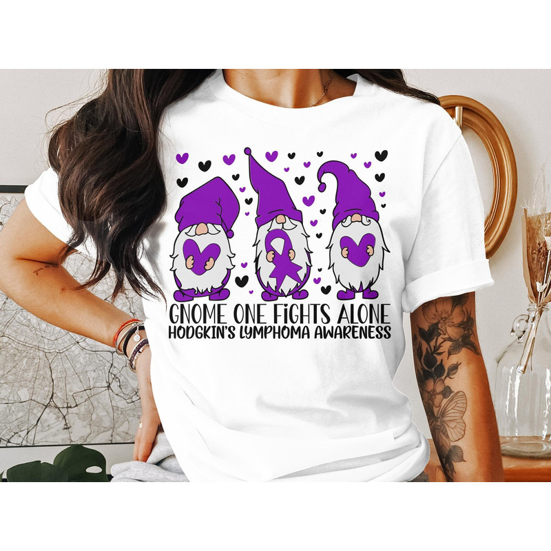 Hodgkin's Lymphoma Awareness Svg Png, Gnome One Fights Alone Svg, Purple Ribbon Svg Hodgkins Disease Supoort Cricut Sublimation Design.jpg