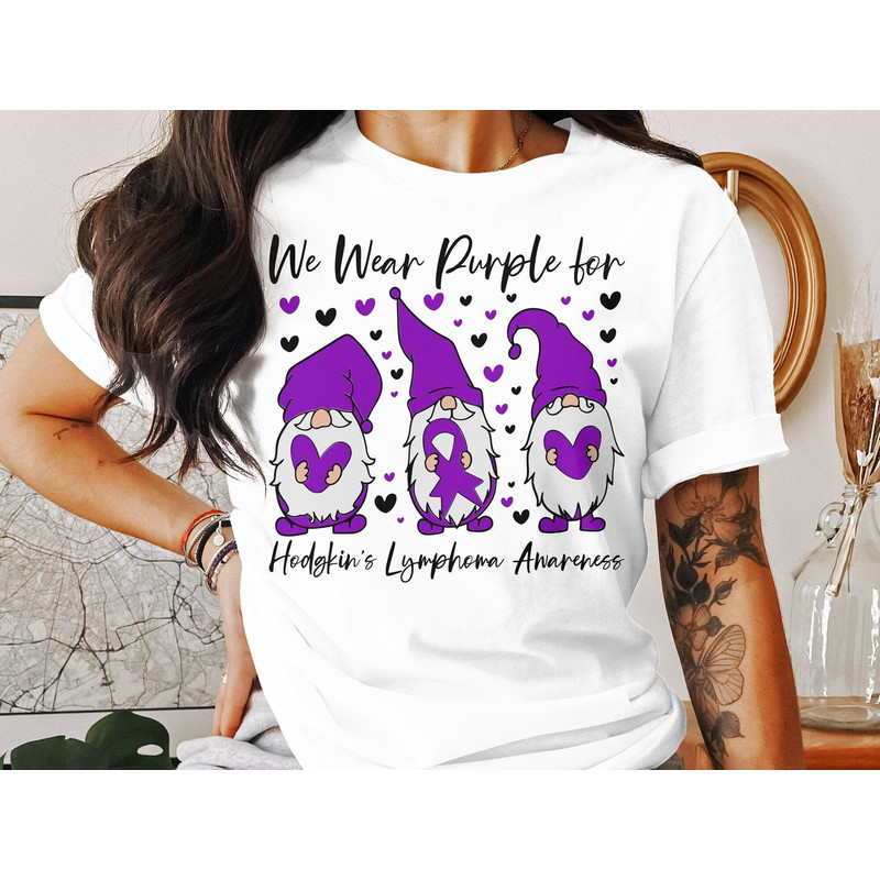 Hodgkin's Lymphoma Awareness Svg Png, We Wear Purple for Hodgkins Lymphoma Gnome Svg, Purple Ribbon Svg Hodgkins Disease Cricut Sublimation.jpg