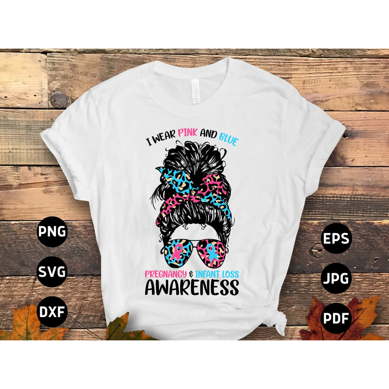 I Wear Pink and Blue Infant Loss Messy Bun Svg, Pregnancy and Infant Loss Awareness Svg Png, Pink and Blue Ribbon Svg Cricut Sublimation.jpg