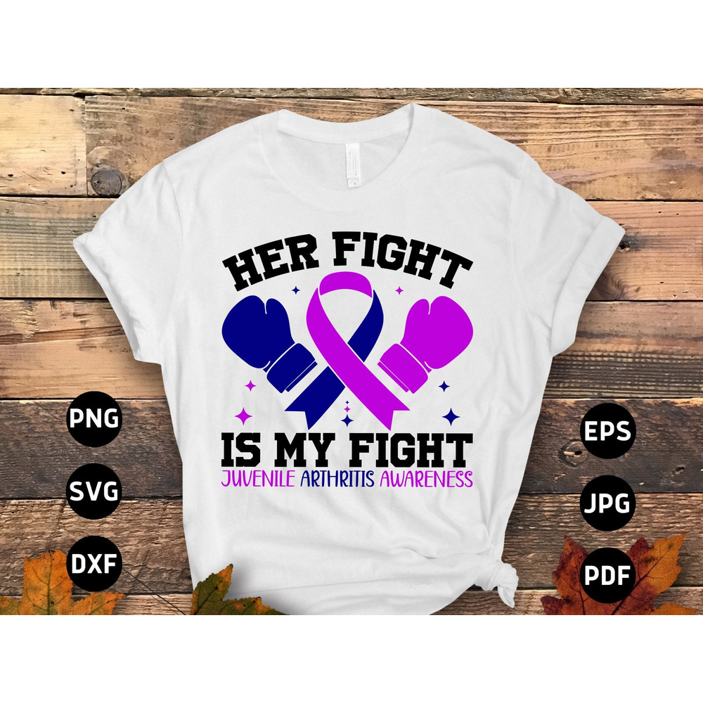 Juvenile Arthritis Awareness Svg Png, Her Fight is My Fight Svg, Blue Purple Ribbon Svg Cricut Sublimation Design.jpg