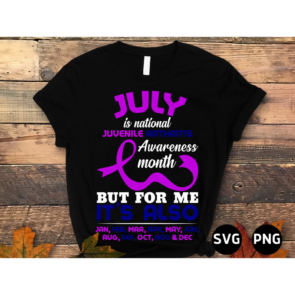 Juvenile Arthritis Awareness Svg Png, July Is National Juvenile Arthritis Awareness Month Svg, Blue Purple Ribbon Cricut Sublimation Design.jpg