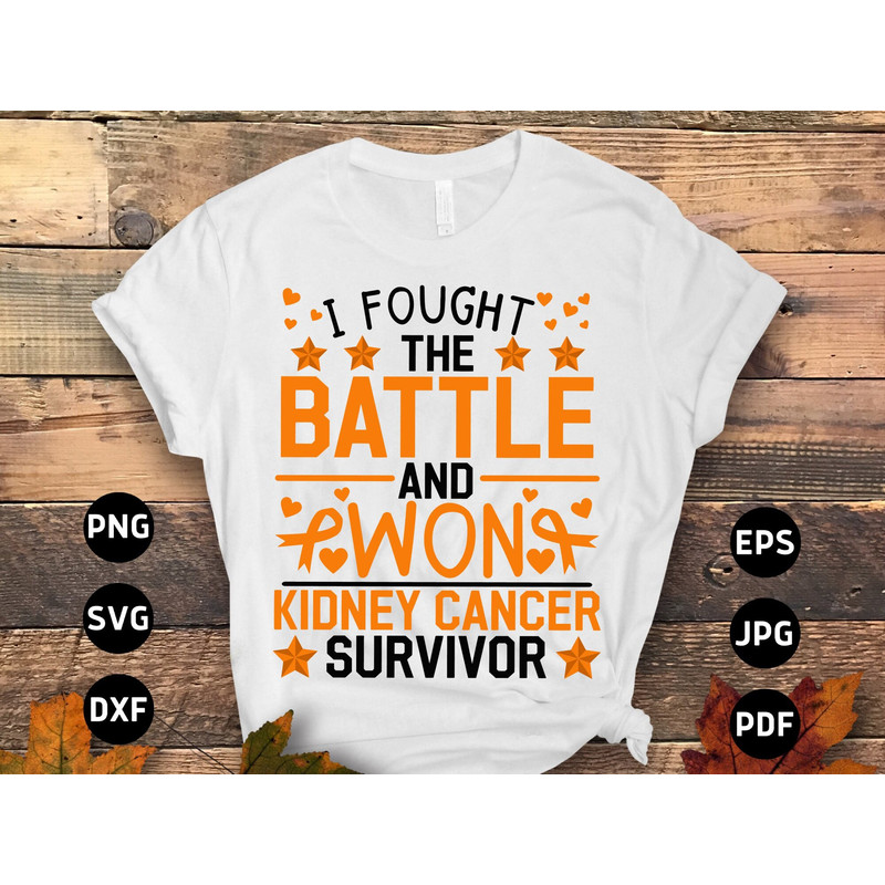 Kidney Cancer Survivor Svg, Kidney Cancer Awareness Svg Png, I Fought the Battle and Won Svg, Orange Ribbon Svg Cricut Cut File Sublimation.jpg