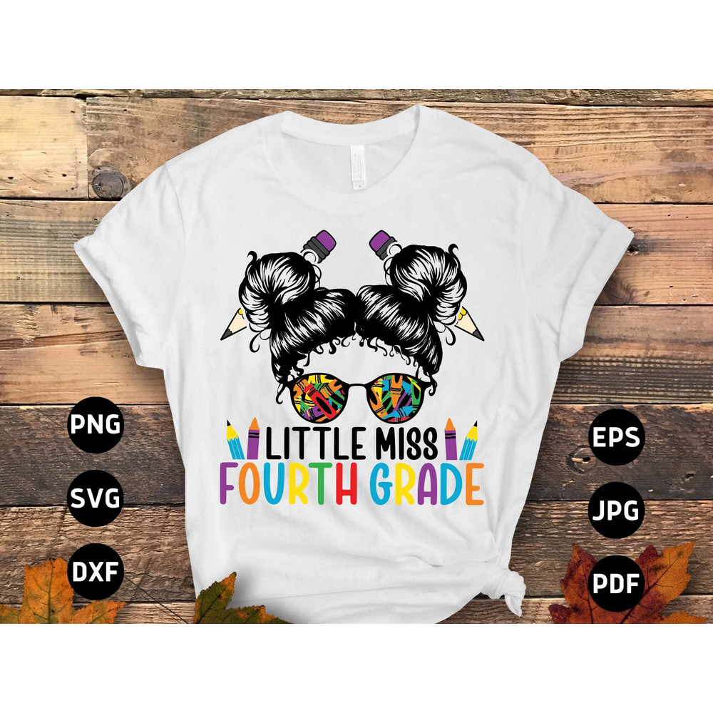 Little Miss 4th Grade Girls Svg Png, 4th Grade Back to School Svg, Girl Fourth Grade 1st Day of School Svg File Cricut Sublimation Design.jpg