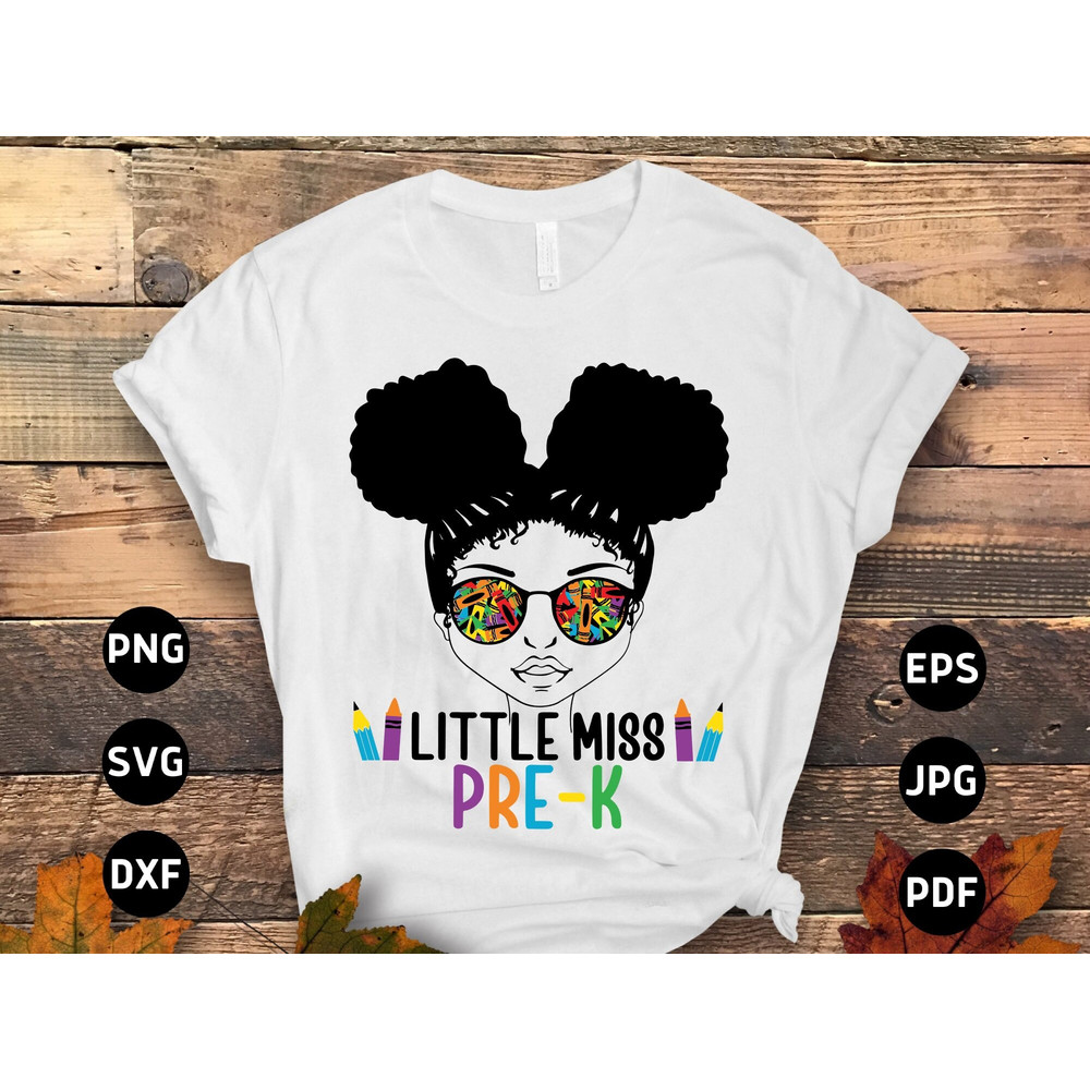 Little Miss Pre-K Afro Girl Bun Svg Png, Pre-K Back to School Svg, First 1st Day of School Pre K Grad Svg Cricut Sublimation.jpg