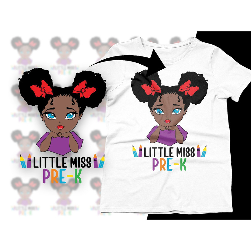 Little Miss Pre-K Afro Girl Svg Png, Pre-K Back to School Svg, First 1st Day of School Pre K Grad Svg Cricut Sublimation.jpg