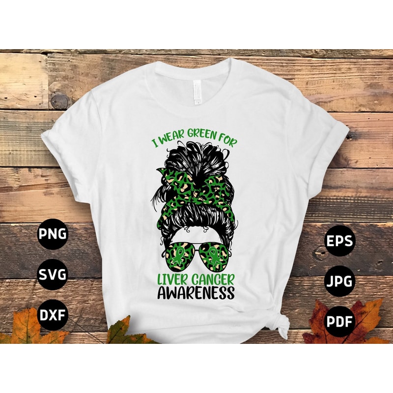 Liver Cancer Awareness Svg Png, I Wear Green For Liver Cancer Messy Bun Svg, Emerald Green Ribbon Svg Cricut Sublimation Design.jpg