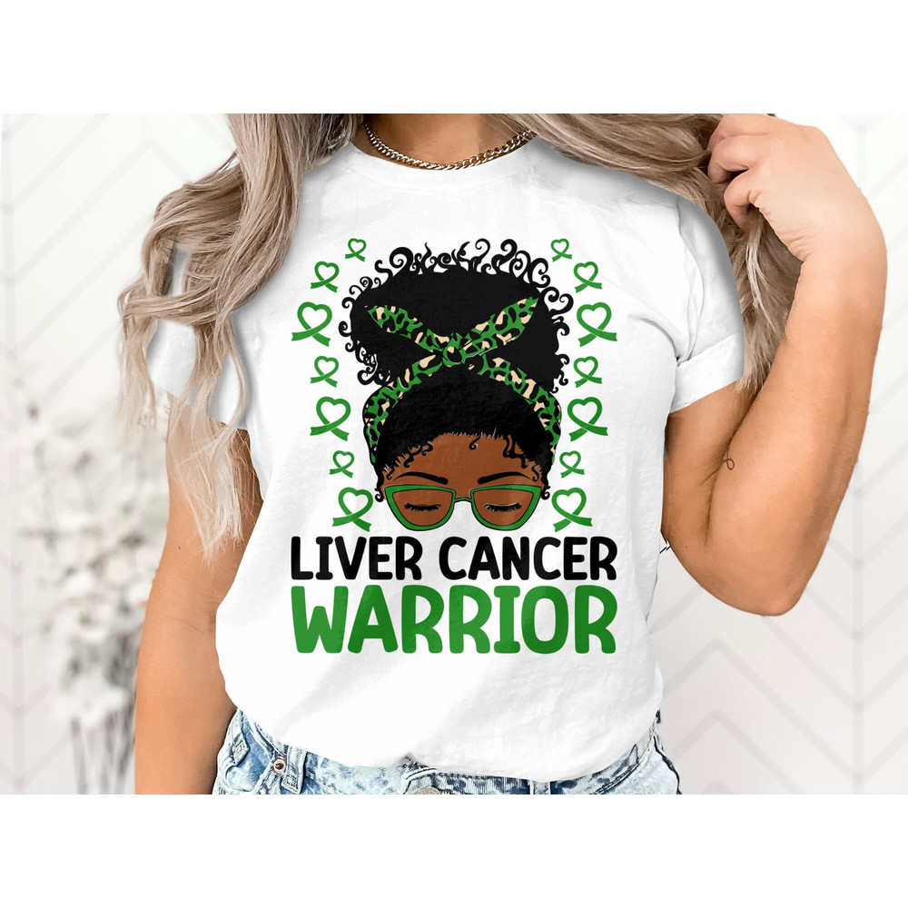 Liver Cancer Awareness Svg Png, Liver Cancer Warrior Afro Messy Bun Svg, Emerald Green Ribbon Svg Cricut Sublimation Design.jpg