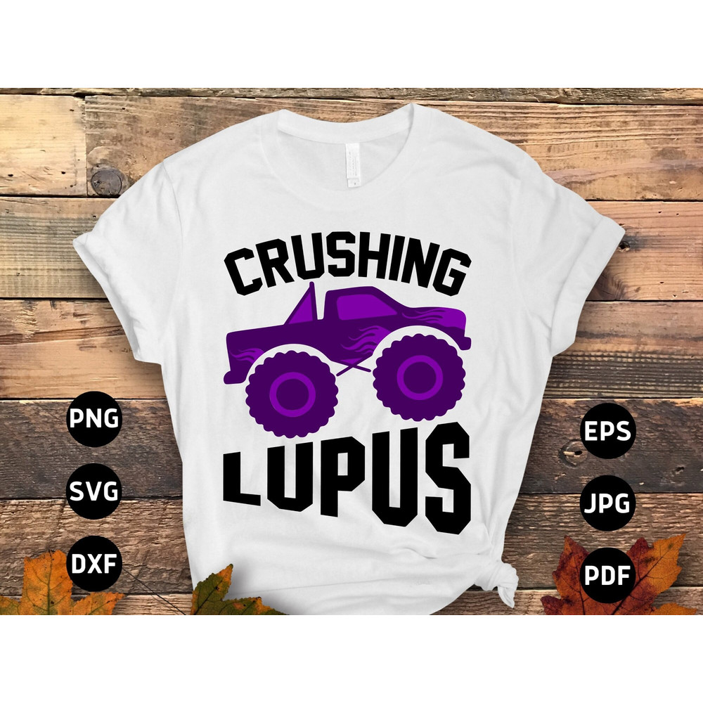 Lupus Awareness Svg Png, Crushing Lupus Svg, Support Lupus Monster Truck Purple Ribbon Svg Cricut File Sublimation Design.jpg