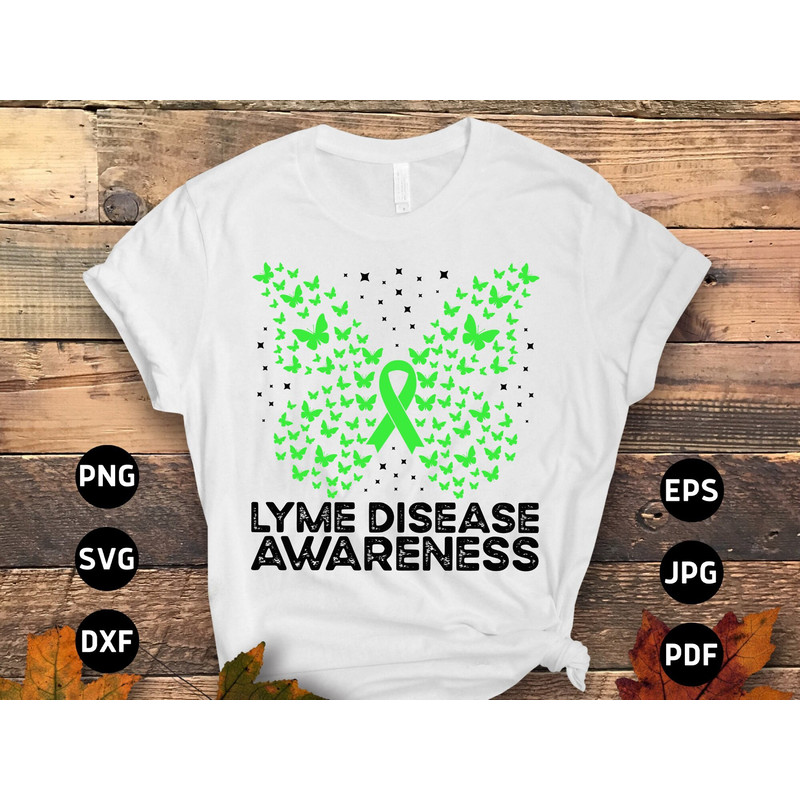 Lyme Disease Awareness Svg Png, Butterfly Lyme Disease Svg, Lame Green Ribbon Svg Cricut File Sublimation Design.jpg