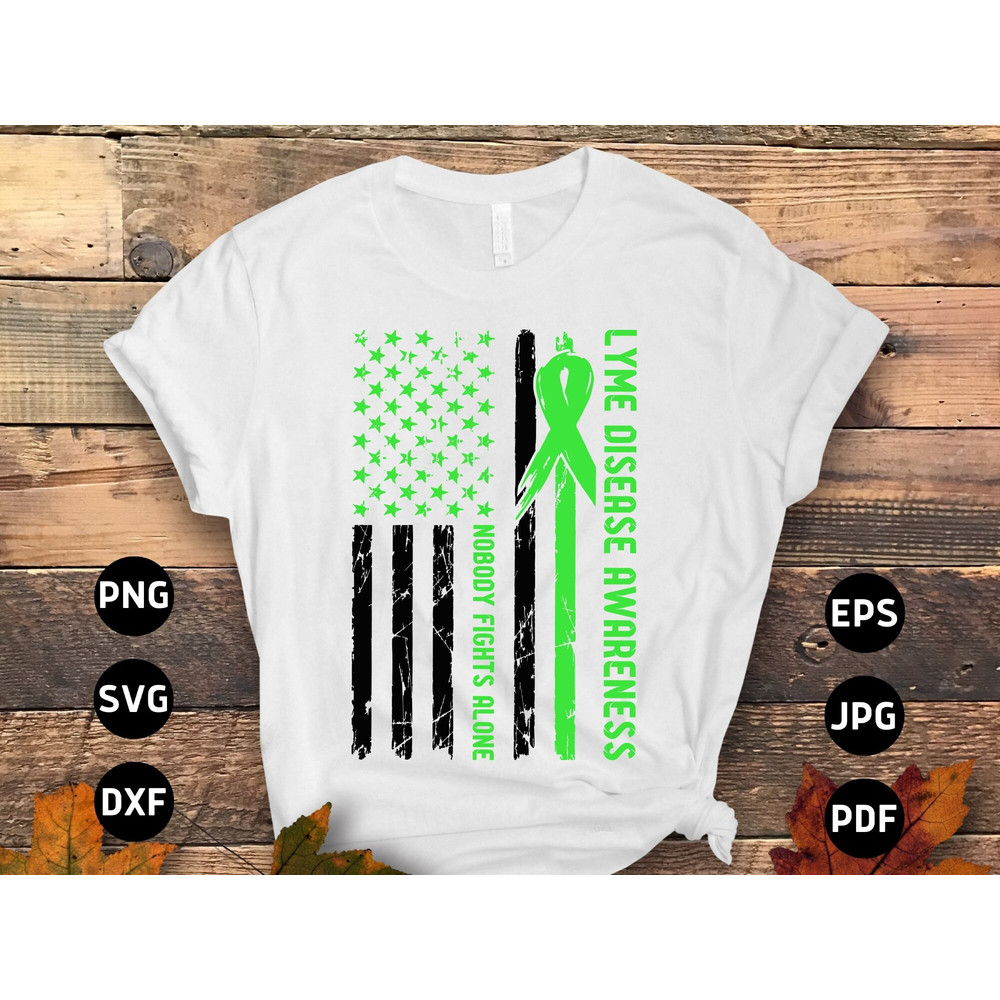 Lyme Disease Awareness Svg Png, Nobody Fights Alone Svg, Lame Green Ribbon Svg Cricut File Sublimation Design.jpg