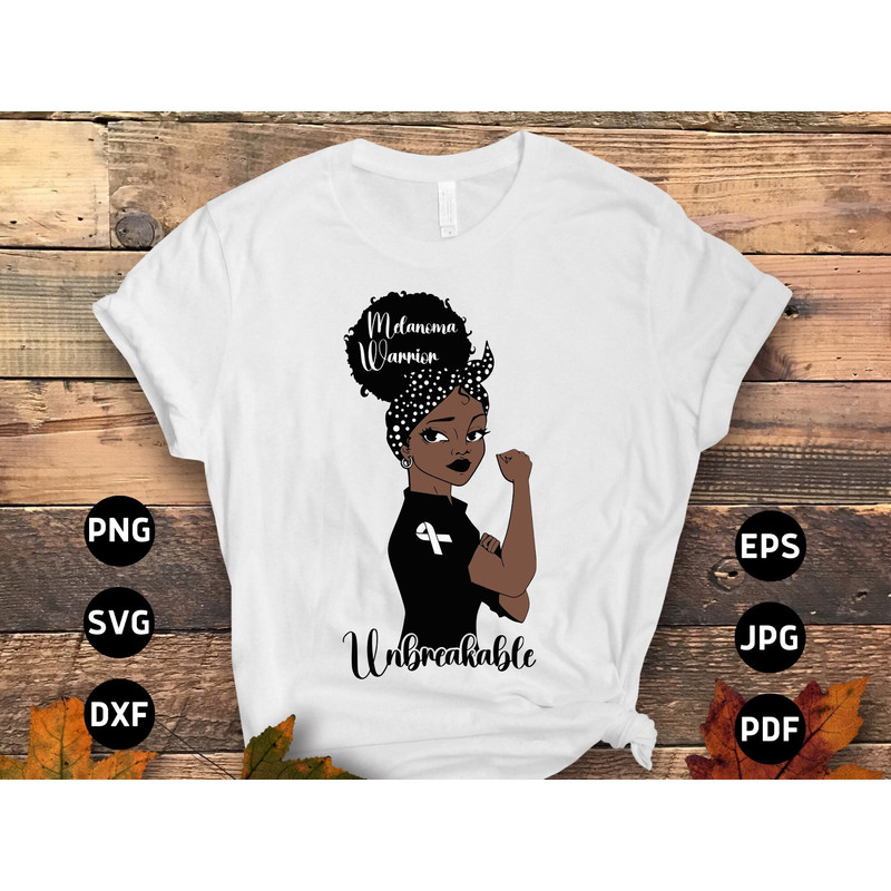 Melanoma Awareness Svg Png, African Girl Melanoma Warrior Unbreakable Svg, Black Ribbon Svg, Skin Cancer Support Cricut Sublimation Design.jpg