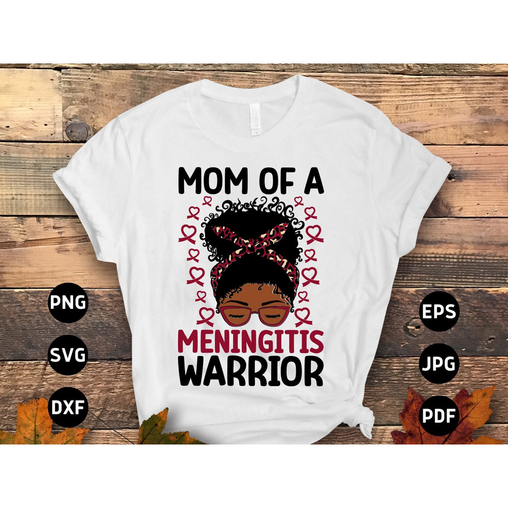 Meningitis Awareness Svg Png, Mom of a Meningitis Warrior Afro Messy Bun Svg, Burgundy Ribbon Svg Cricut Sublimation Design.jpg