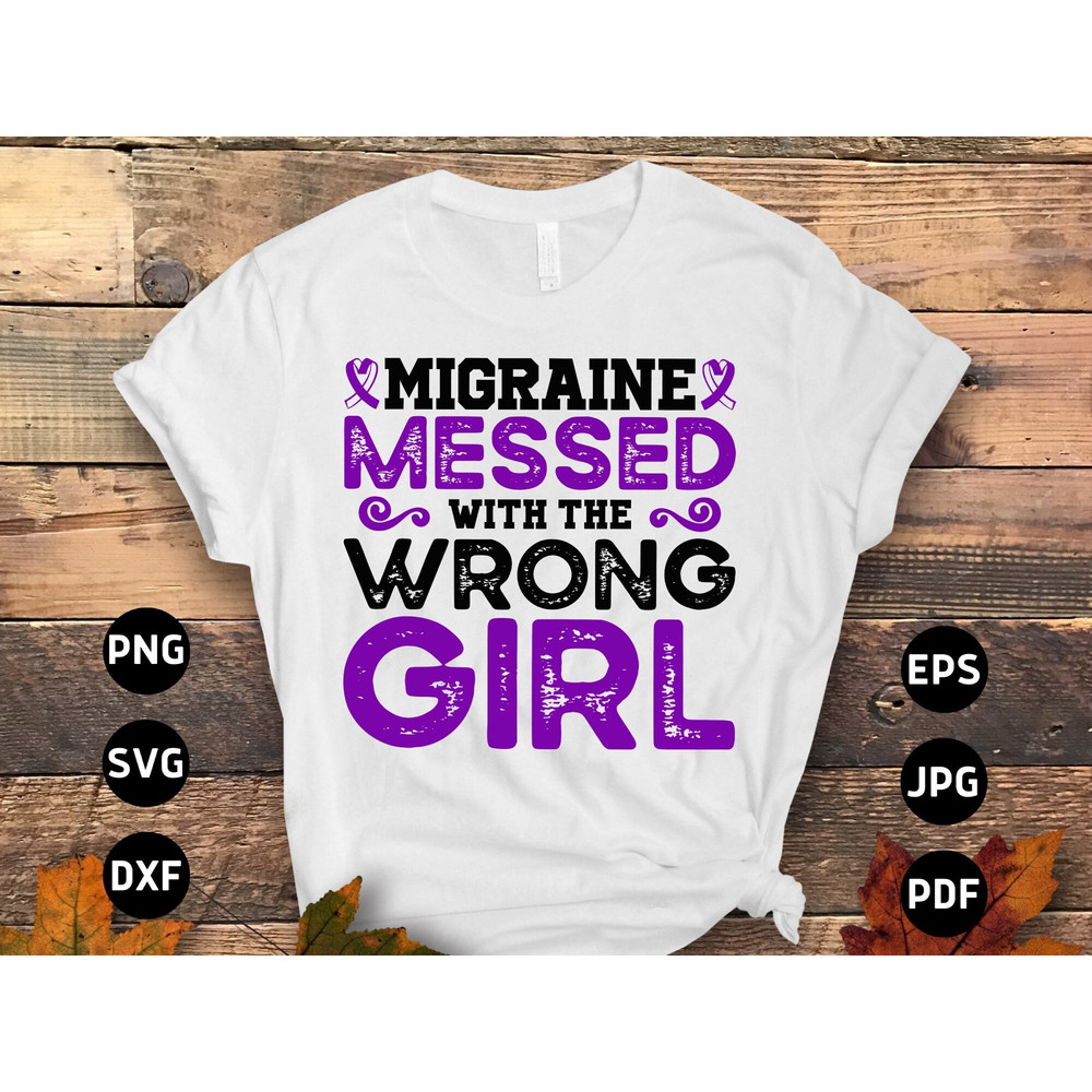 Migraine Awareness Svg Png, Migraine Messed With The Wrong Girl Svg, Purple Ribbon, Chronic Headache Pain Support Cricut Sublimation Design.jpg