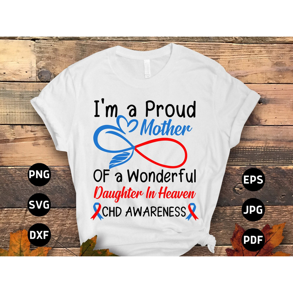 Mom Chd Awareness Svg Png, Proud Mother of a Wounderful Daughter in Heaven Svg, Red Blue Ribbon Svg, Congenital Heart Defect Svg Cricut.jpg