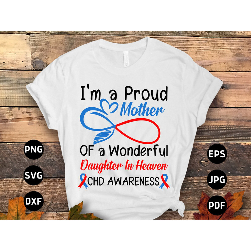 Mom Chd Awareness Svg Png, Proud Mother of a Wounderful Daughter in Heaven Svg, Red Blue Ribbon Svg, Congenital Heart Defect Svg Cricut.jpg