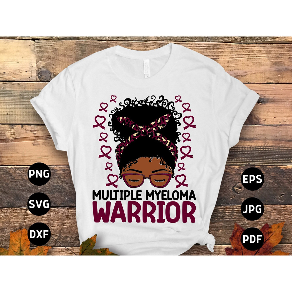 Multiple Myeloma Warrior Afro Messy Bun Svg Png, Burgundy Ribbon Svg, Multiple Myeloma Cancer Svg Sublimation.jpg