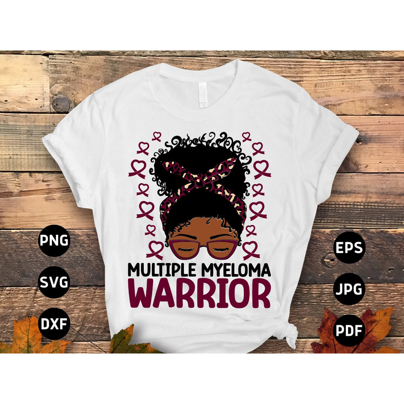 Multiple Myeloma Warrior Afro Messy Bun Svg Png, Burgundy Ribbon Svg, Multiple Myeloma Cancer Svg Sublimation.jpg