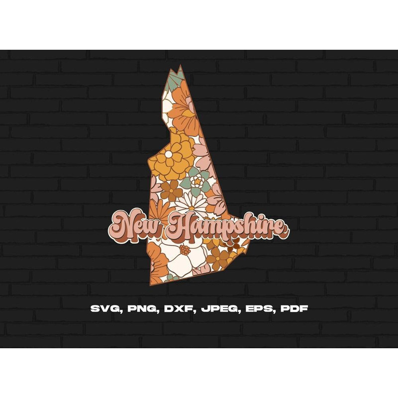 New Hampshire State Svg Png, New Hampshire Map Svg, Retro New Hampshire Flower Svg Cricut Cut File Silhouette Sublimation Design.jpg