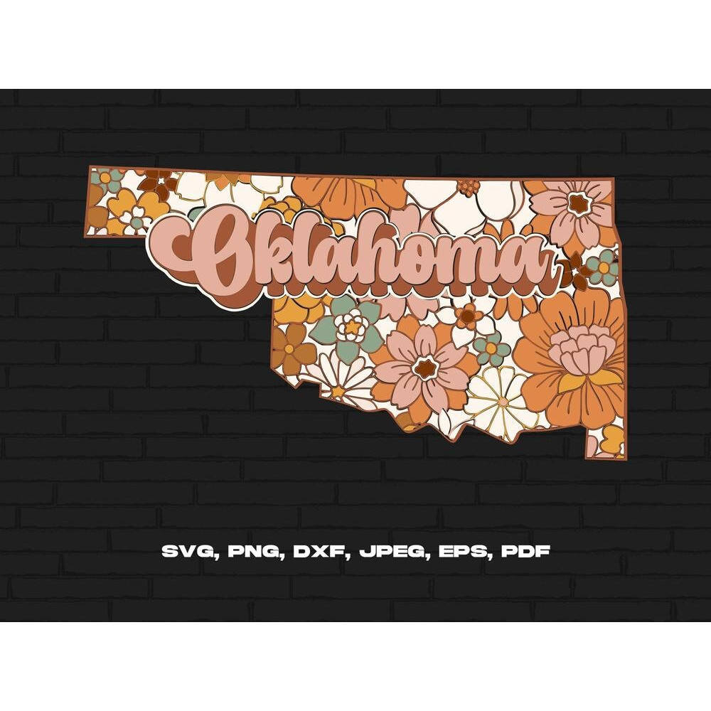 Oklahoma State Svg Png, Oklahoma Map Svg, Retro Oklahoma Flower Svg Cricut Cut File Silhouette Sublimation Design.jpg
