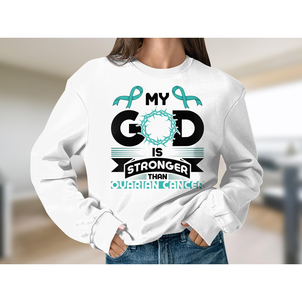 Ovarian Cancer Awareness Svg Png, My God Is Stronger Than Ovarian Cancer Svg, Teal Ribbon Svg Cricut File Sublimation Design.jpg
