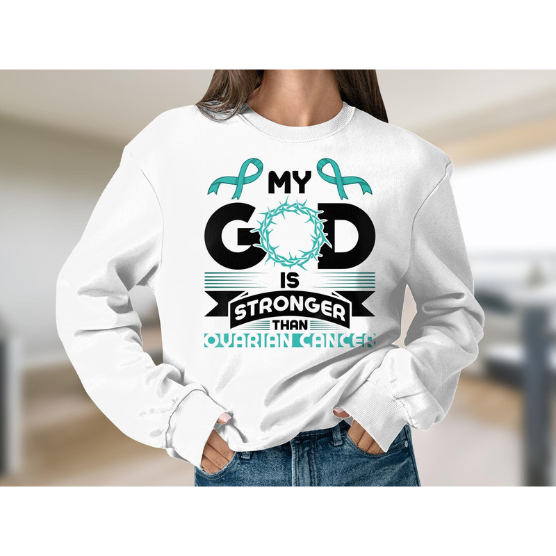 Ovarian Cancer Awareness Svg Png, My God Is Stronger Than Ovarian Cancer Svg, Teal Ribbon Svg Cricut File Sublimation Design.jpg