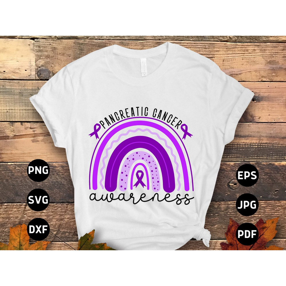 Pancreatic Cancer Awareness Rainbow Svg Png, Purple Ribbon Svg Cricut Sublimation Design.jpg