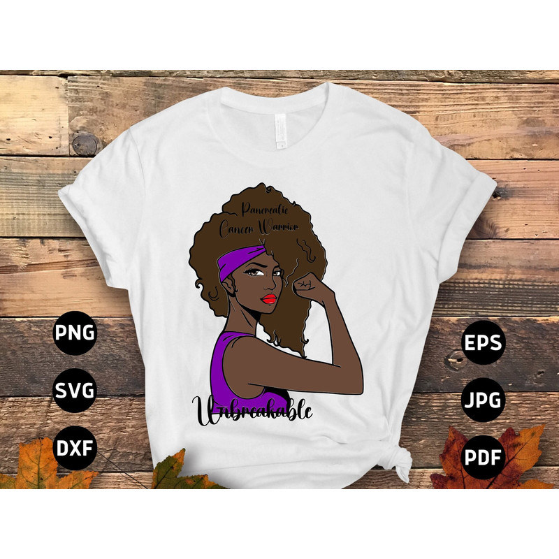 Pancreatic Cancer Warrior Unbreakable Afro Girl Svg, Pancreatic Cancer Awareness Svg Png, Purple Ribbon Svg Cricut File Png Sublimation.jpg