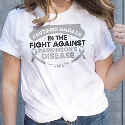 parkinson warrior svg, certified badass in the fight against parkinsons disease svg, grey ribbon svg cricut cut file sub