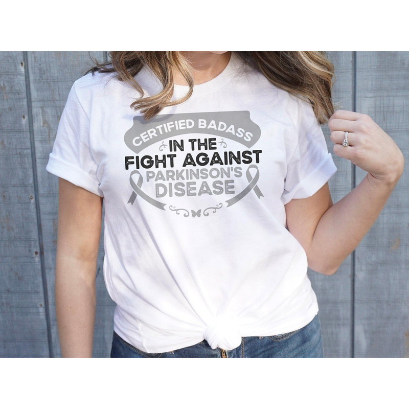 Parkinson Warrior Svg, Certified Badass in the Fight Against Parkinson's Disease Svg, Grey Ribbon Svg Cricut Cut File Sublimation Designs.jpg