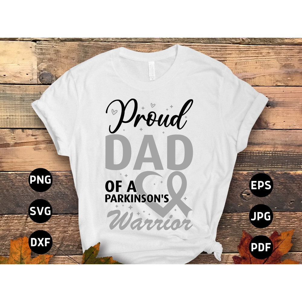Parkinson's Disease Awareness Svg Png, Proud Dad of a Parkinson's Warrior Svg, Grey Ribbon Svg Cricut Cut File Sublimation Designs.jpg