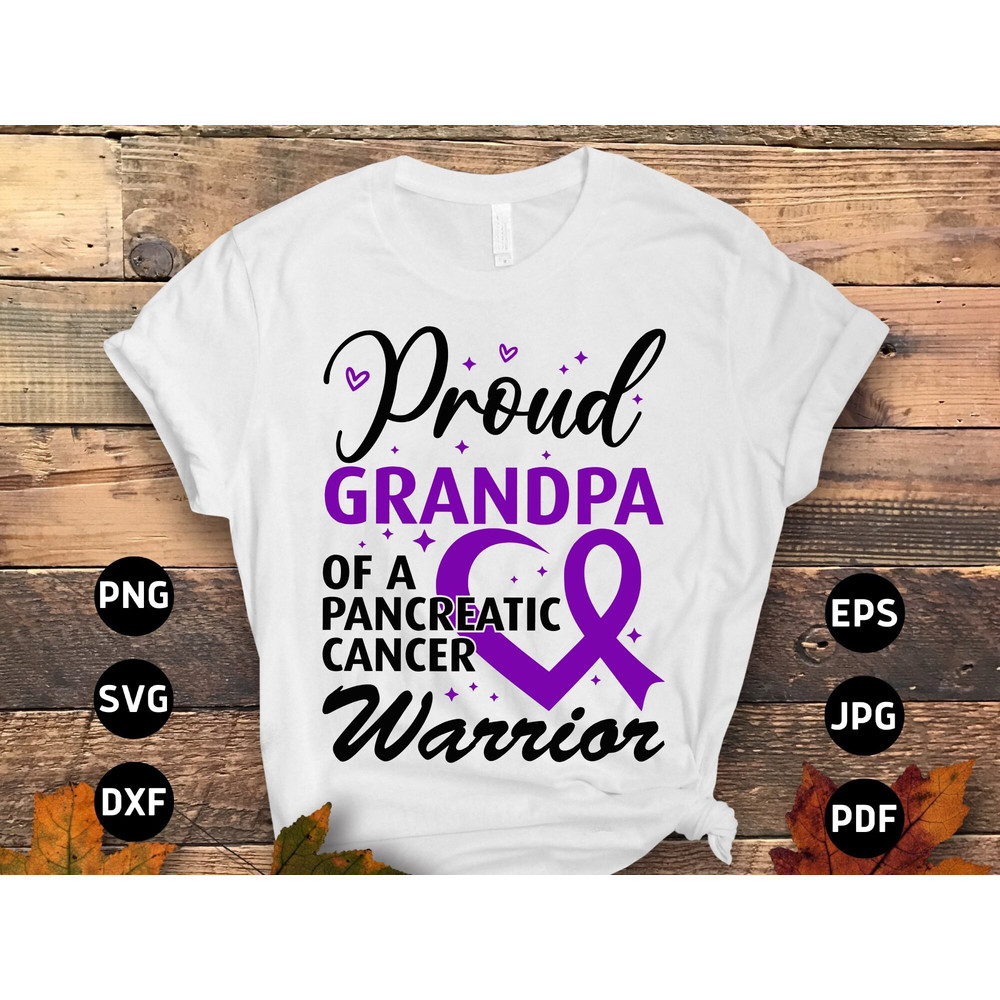 Proud Grandpa of a Pancreatic Cancer Warrior Svg, Pancreatic Cancer Awareness Svg Png, Purple Ribbon Svg Cricut File Png Sublimation Designs.jpg