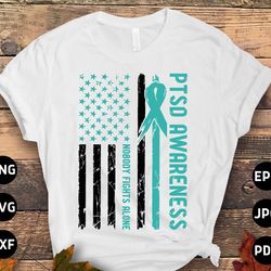 ptsd awareness svg png, nobody fights alone svg, teal ribbon post-traumatic stress disorder svg cricut file sublimation
