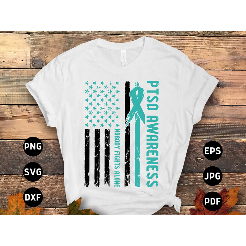 PTSD Awareness Svg Png, Nobody Fights Alone Svg, Teal Ribbon Post-traumatic Stress Disorder Svg Cricut File Sublimation Design.jpg