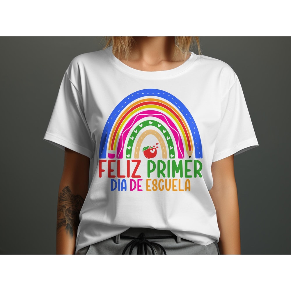 Rainbow Feliz Primer Dia de Escuelac Svg Png, Spanish Teacher Svg, First Day of School Png, Back to School Svg Cricut File Png Sublimation.jpg