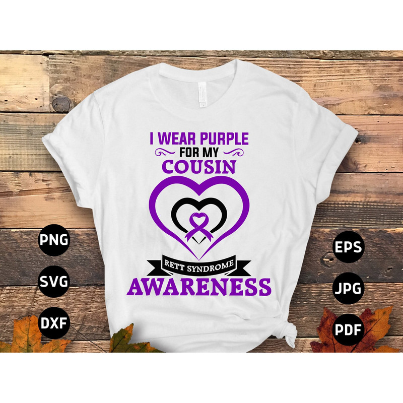 Rett Syndrome Awareness Svg Png, I Wear Purple for My Cousin Svg, Purple Ribbon Svg Cricut Cut File Png Sublimation Designs.jpg
