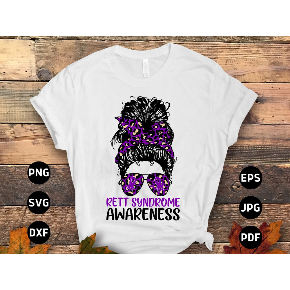 Rett Syndrome Awareness Svg Png, Messy Bun Rett Syndrome Awareness Svg, Purple Ribbon Svg Cricut Cut File Png Sublimation Designs.jpg