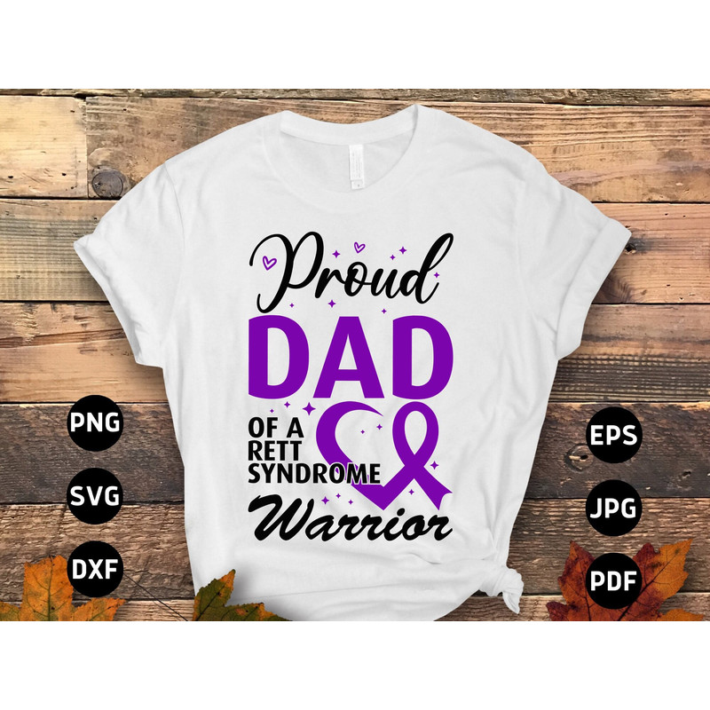 Rett Syndrome Awareness Svg Png, Proud Dad of a Rett Syndrome Warrior Svg, Purple Ribbon Svg Cricut Cut File Png Sublimation Designs.jpg
