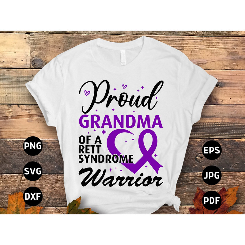 Rett Syndrome Awareness Svg Png, Proud Grandma of a Rett Syndrome Warrior Svg, Purple Ribbon Svg Cricut Cut File Png Sublimation Designs.jpg