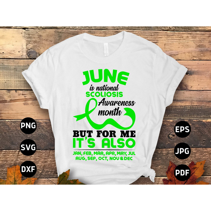 Scoliosis Awareness Svg Png, June Is National Scoliosis Awareness Month Svg, Green Ribbon Svg, Scoliosis Spine Support Sublimation Design.jpg