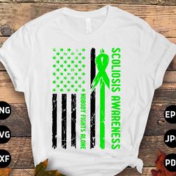 scoliosis nobody fights alone svg png, scoliosis awareness svg png, green ribbon svg, scoliosis spine support svg cricut