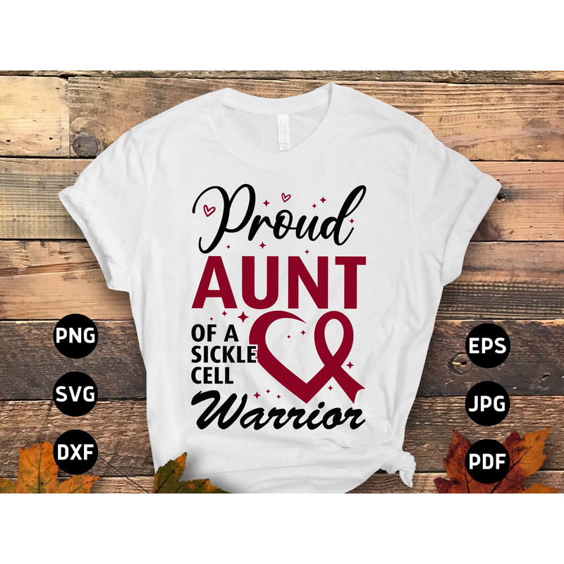 Sickle Cell Awareness Svg Png, Proud Aunt of a Sickle Cell Warrior Svg, Anemia Awareness Svg, Burgundy Ribbon Svg Cricut Sublimation.jpg