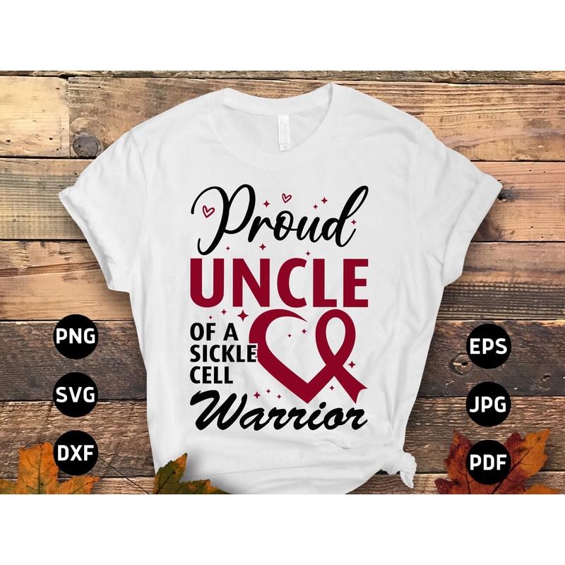 Sickle Cell Awareness Svg Png, Proud Uncle of a Sickle Cell Warrior Svg, Anemia Awareness Svg, Burgundy Ribbon Svg Cricut Sublimation.jpg