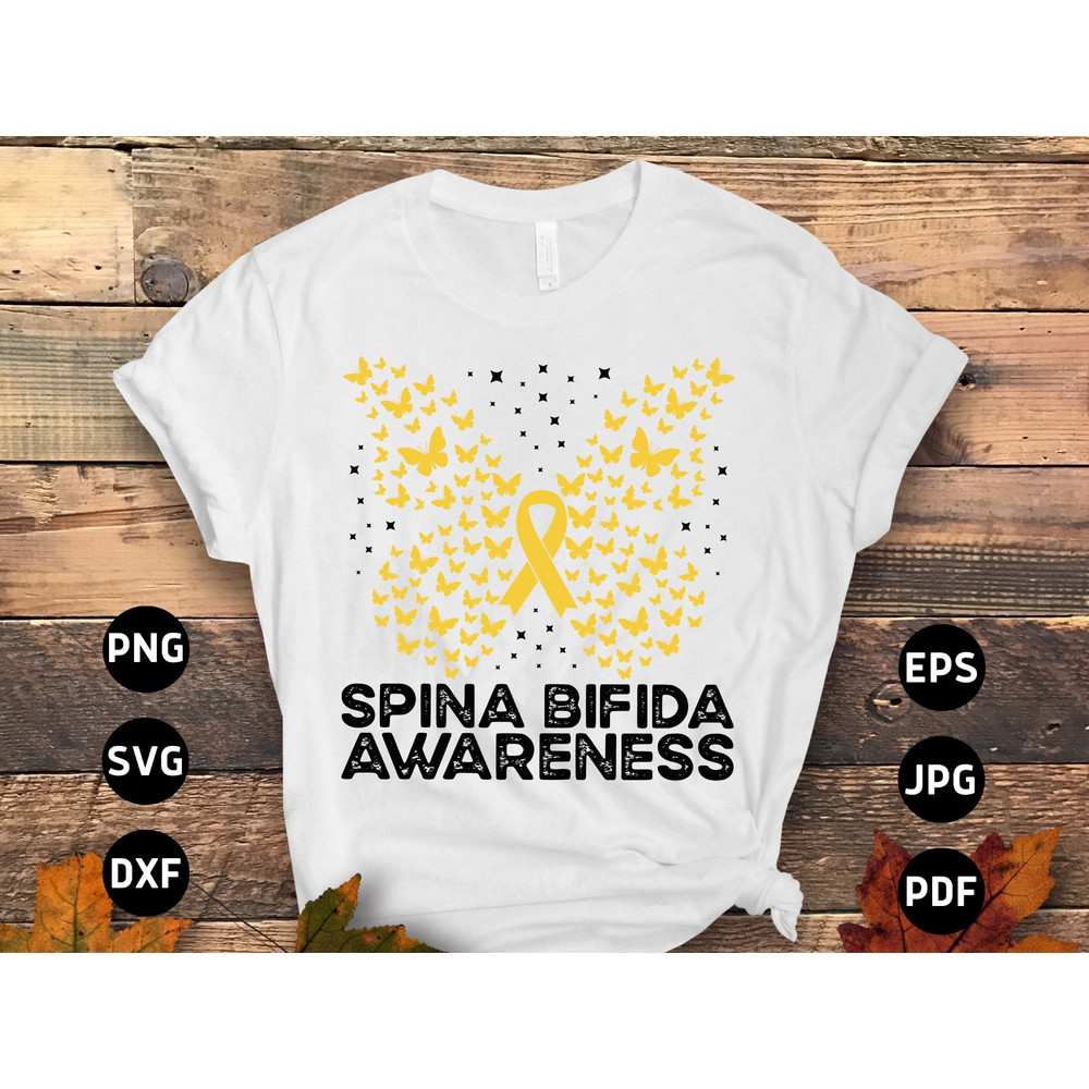 Spina Bifida Awareness Svg Png, Spina Bifida Butterfly Svg, Yellow Ribbon Svg, Spina Bifida Support Svg Cricut Sublimation.jpg