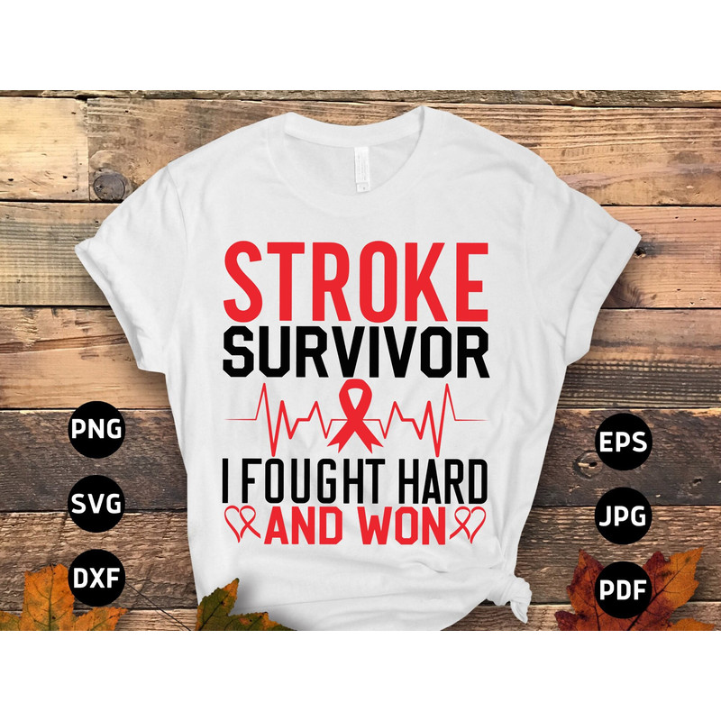 Stroke Awareness Svg Png, I Fought Hard and Won Svg, Red Ribbon Svg Cricut Sublimation Design.jpg
