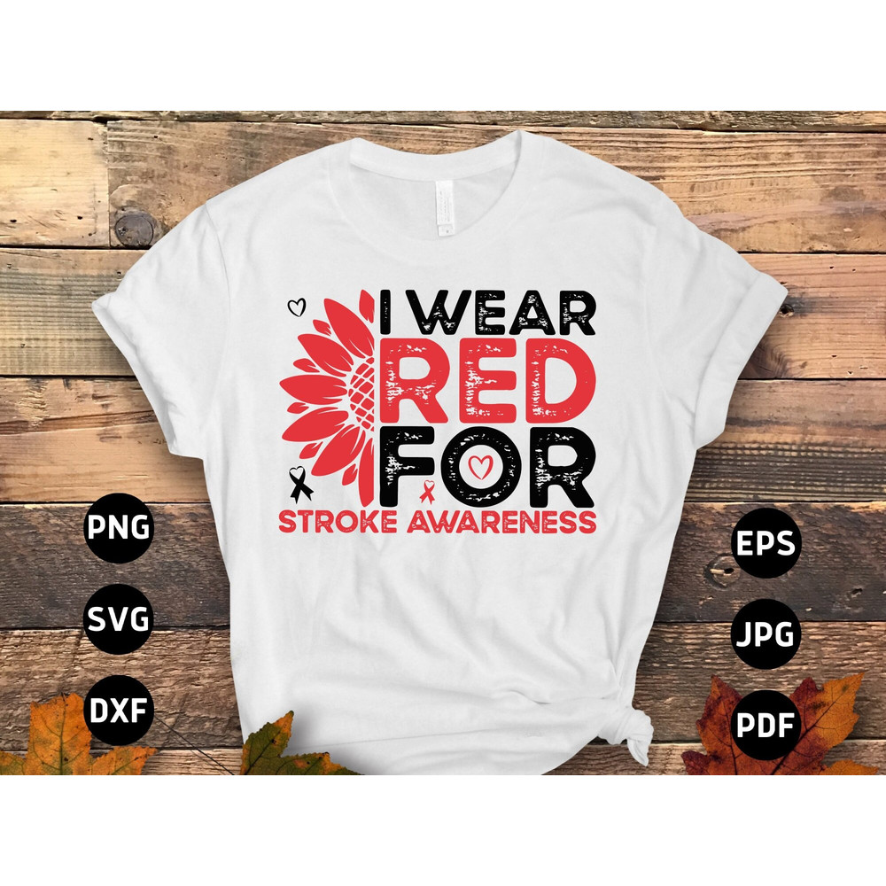 Stroke Awareness Svg Png, I Wear Red for for Stroke Awareness Sunflower Svg, Red Ribbon Svg Cricut Sublimation Design.jpg