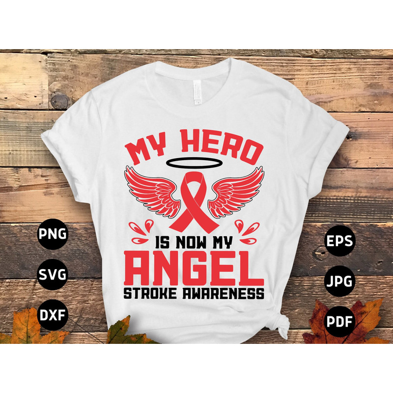 Stroke Awareness Svg Png, My Hero Is Now My Angel Svg, Red Ribbon Svg Cricut Sublimation Design.jpg